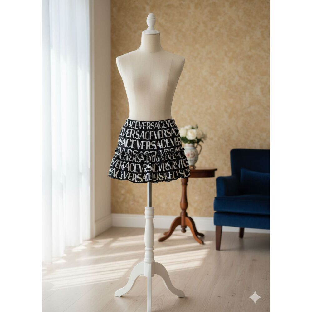 Versace Girls' Mini Logo Pleated Skirt Black & White 24 Months Pre Owned